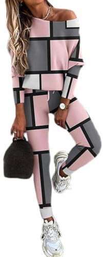 shownicer Tuta Donna Due Pezzi Sportive Outfit Casual Manica Lunga Pullover + Pantaloni Jogging Sportswear Set Autunnale Eleganti Tuta Streetewar A Rosa L
