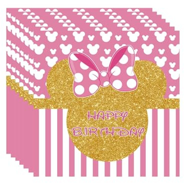 20pcs Pink and Gold Mouse Paper Napkins for Girls Birthday Party,Girl Birthday Napkin Minnie Serviette Tissue Cocktail Dinner Napkins for Kids Baby Shower Minnie Theme Birthdays Party Decoration