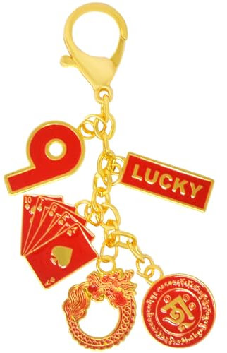Juanxian Porte-clés Feng Shui porte-bonheur 9 breloques maison harmonie amulette richesse prospérité succès amulette zen cadeau W5510, Rouge, 13*3.5cm