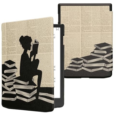kwmobile Étui Compatible avec Pocketbook InkPad 4 / Color 3 / Color 2 Coque - Étui à Rabat magnétique Tablette eReader Similicuir - Noir-Beige