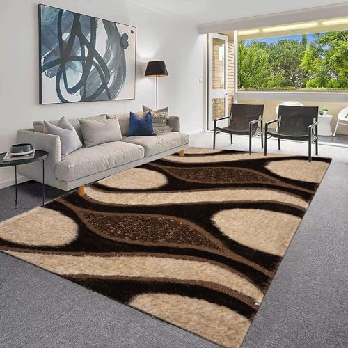 B&B Modern & Stylish Rug -120 x 170 cm- Area Rugs Living Room Bedroom Carpet Heavy Duty Abstract Solid Pattern Large Hallway Rug - Brown & Beige