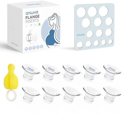 10PCS Flange Inserts for Breast Pump 13/15/17/19/21mm, Compatible with Momcozy M5 S9/S12 Pro/KISSBOBO/Medela/Jheppbay Electric Breast Pumps, Nipple Ruler&Cleaning Brush 24mm Flange/Shield, BPA-Free