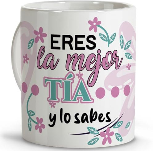 LolaPix Taza para tia. Tazas originales para regalar. Regalo tía. Regalos para mi tía. Taza cerámica 330 ml.