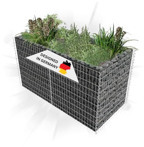 DELUKE Gabionen Hochbeet ROON aus Stahl | 180×90×100cm | Steinkorb Gabionengitter Ziergabione Steingabione Drahtkorb befüllbar