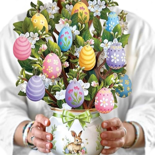 Ostereier-Baum-Grußkarte, Happy Easter Bunny 3D-Pop-Up-Ostereier-Baum-Segen-Karte, Ostereier-Ornamente, Baum mit farbigen Ostereiern für Zuhause, Klassenzimmer, Osterparty