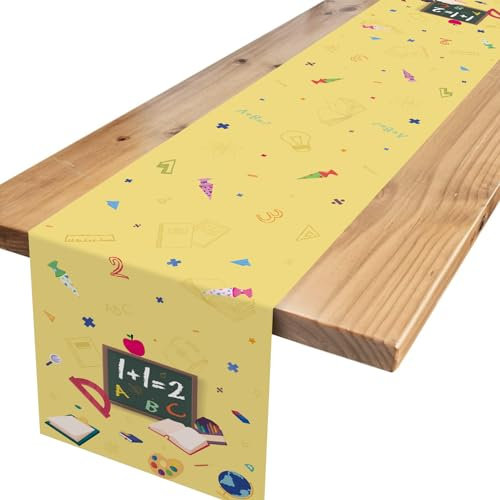 Gelb Weiß Apfel Alles Gute Zum Schulanfang Tischläufer für Einschulung Dekoration,Schuleinführung Tischdeko Einschulungsdeko Tischläufer Schulanfang Party Dekoration 180 x 35cm