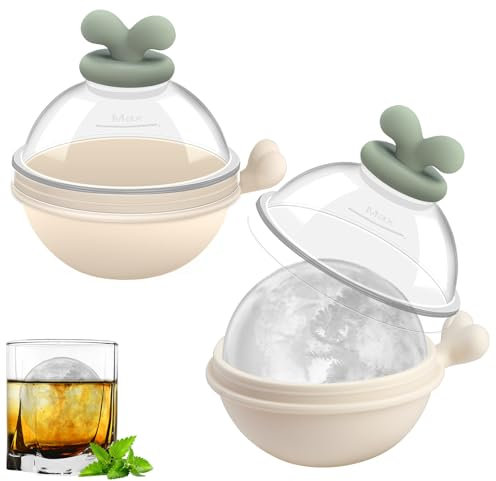 THKO Grand Moule à Glaçons en Silicone, 6.5cm Ensemble de 2 Moules à Glaçons Ronds Moule, Sphère à Etanchéité Etanche avec Couvercle 2-en-1 Démoulage Facile Parfaitement Rond Blanc-vert