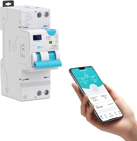 Zigbee Disjoncteur intelligent avec fermeture automatique, contrôlé par l'application Tuya/Smart life DIY, avec protection contre les surintensités et les fuites 40 A TONGOU