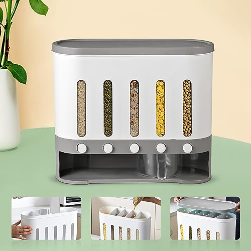 YEITBY Müslispender mit 5 Fächern, Reisspender, Lebensmittelspender für Müsli, Nüsse, Trockenfutter. Müsli wird häufig im Haushalt, in der Küche, auf Arbeitsplatten und in Besteckregalen verwendet