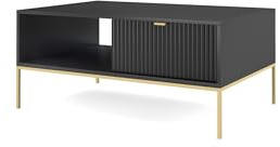 DomiMeble DomoHome Eleganter Couchtisch Nova – mit Goldakzent, Moderne Schublade aus MDF und Goldfarbene Metallbeinen, Minimalistisches Design, Farbe: Schwarz, Größe: 104x104x46 cm