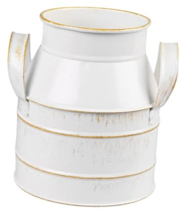 perfk Blumenvase, floraler Eimer, Topf, Shabby-Chic-Stil, Vintage-Stil, Übertopf, Milchkännchen, Vase, Vase für Veranda, Hochzeitstisch im, Weiß