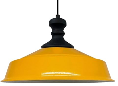bamyum Asletl-Knob Hängelampe Industrial Vintage Ø40 cm, Küchenlampe Hängend, Pendelleuchte Esstisch, Wohnzimmerlampe Gelb Metall