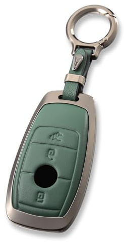 OFFCURVE Schlüsselhülle Leder Zinklegierung, Autoschlüssel Hülle mit Schlüsselanhänger Passt für Mercedes Benz Class A B C E G S CLA CLE CLS GLA GLC GLE GLK