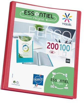 Viquel - Porte vues A4 200 vues ESSENTIEL - Porte documents personnalisable - Fabriqué en France - 100 Pochettes de qualité lisse - Rouge