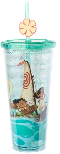 Silver Buffalo Moana Island Sunsets Group Boat Ride 24oz Plastic Cold Cup w/Lid and Topper Straw