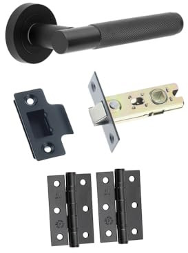 Matt Black Knurled Camden Door Handle Set with Hinges and Latch, 76mm Steel Ball Bearing, Grade 3