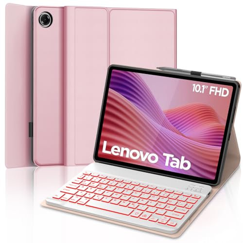 SENGBIRCH Funda con teclado para Lenovo Tab Tablet 10.1 2025 - QWERTZ alemán desmontable Bluetooth teclado inalámbrico para Lenovo Tab Tablet 10.1 2025 (TB-311FU TB-311XU), rosa claro