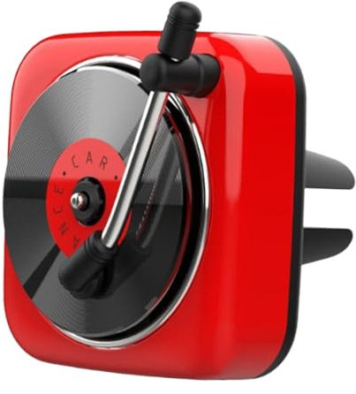 Milageto Auto Duftgerät, Aroma Diffusor für Fahrzeuge, Innenraum Zubehör mit Drehmechanismus, Plattenspieler Form, Rot