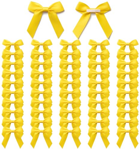 MORSUNBELA Schleifen Deko Selbstklebend Geschenkschleifen Gelbgrün | 50 selbstklebende Geschenkschleifen,elegante Deko für Hochzeit,Weihnachten,Valentinstag,Karten und Geschenkverpackungen