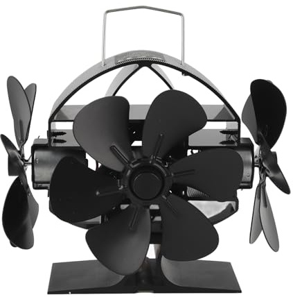 Pilipane Ventilateur de poêle à Moteur de Chaleur 3 têtes 18 Blade Aluminium 270 degrés Ventilateur de cheminée avec poignée de Couverture protectrice pour poêle à Bois à la Maison