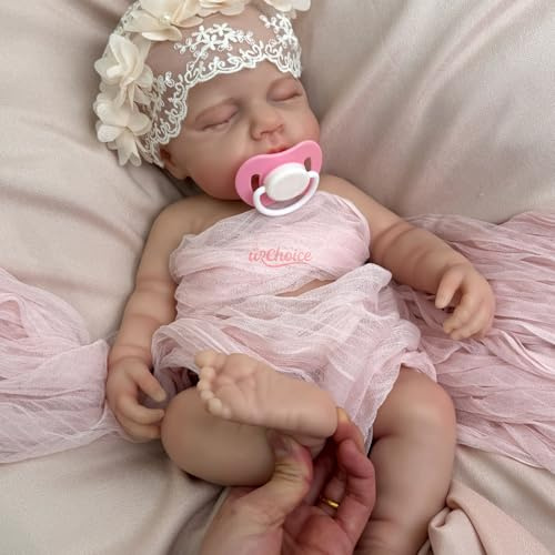 Oppaionaho 18 Inch Loulou Soft Full Body Silicone Baby Doll Open Mouth Girl | Lifelike Sleeping Reborn Dolls, Handmade Advanced Painted Gift