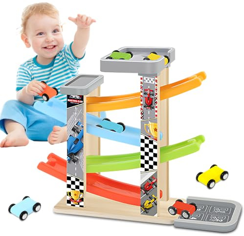 SGZIOO Spielzeug ab 1 Jahr Auto Rennbahn Holz Spielzeug, Montessori Spielzeug ab 1 Jahr Auto Spielzeug Kugelbahn Holz, Kinderspielzeug ab 1 Jahr, Holzspielzeug ab 1 Jahr für Jungen und Mädchen