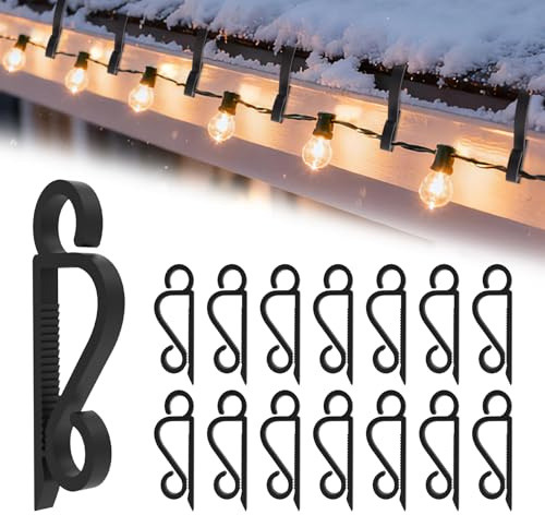 cshare Gutter Hooks for Outdoor Lights, 60 Pcs Double Holder Gutter Clips for Roof Windows Hanging Outside String Lights, Icicle Fairy Light, Christmas Tree Decorations-Black