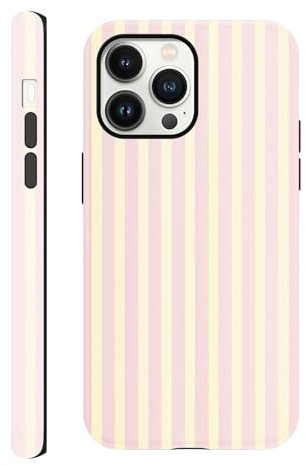 Yirlbey Gestreift Striped Streifen Sommer Handyhülle für iPhone 13 Pro Hülle 6,1, Aesthetic Summer Rosa Gelb Muster Design für Mädchen Schutzhülle Zweischichtige Stoßfest Bunt Silikon TPU Case