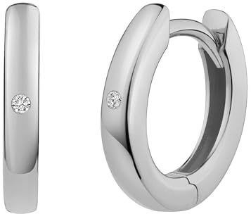 cai Damen Klappcreolen 925/- Sterling Silber 1,1cm Glänzend Zirkonia weiß 274210175R
