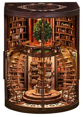 Book Nook DIY Bibliothèque Arbre en Bois, Répertoire De Livres des Anneaux De Sagesse Serre-Livres Fantaisie 3D Miniature Puzzle Cadeau d'anniversaire pour Adultes Wisdom Rings