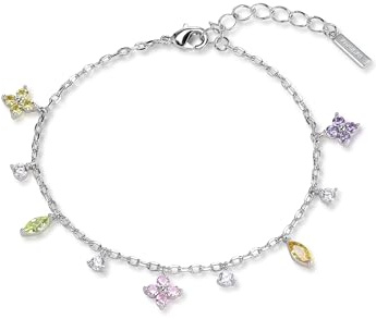 PHNIBIRD Bracelet Trèfle 4 Feuilles Femme Serti de Zircone Cubique Réglables Bracelets Argenté et en Version Colorée Femme Cadeau Bijoux pour Elle 17+3cm
