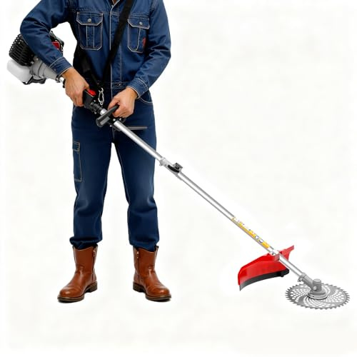 1,7kW Motorsense Benzin, 52CC 2-Takt Motor, Inklusive 7 Aufsätze (Grastrimmer, Sägen, Bürste) für Rasentrimmer, Unkrautentfernung und Heckenschnitt, Tragbarer Freischneider für Gartenarbeit