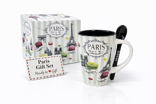 Générique Mug Souvenir de Paris – Tasse en Céramique 320 ml avec Cuillère dans Coffret Prêt à Offrir – Cadeau Original pour Femme, Idée Cadeau Romantique pour Café, Thé, Chocolat (VERT)