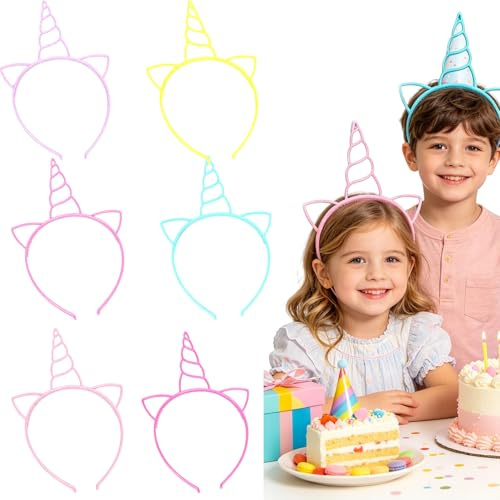 PYRUVAE 6 Pièces Serre-Tête Licorne pour Fille, Accessoires de Déguisement Licorne avec Oreilles et Corne Brillante pour Anniversaire, Carnaval, Fête et Décoration de Cheveux Enfant