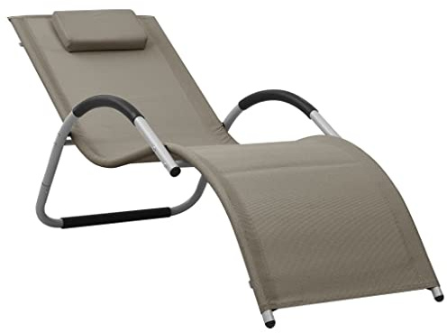Drainlyn Sonnenliege Textilene Taupe Grau, Aluminium Gartenliege klappbar verstellbar mit Kissen, wetterfest ergonomisch für Balkon Terrasse Pool Relaxliege Outdoor Camping