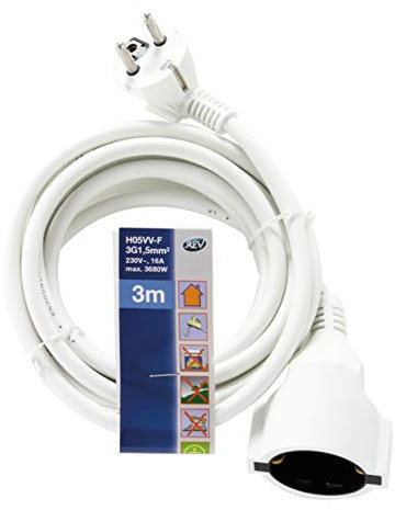 REV Verlängerungskabel - Verlängerung 3m mit Winkelstecker, 3680W, weiß