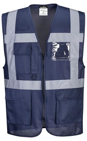 Portwest F476 Iona Exekutiv Weste Telefon-und Stifttasche Schmale Passform | Marine, S, EN 17353 Typ B3, 100% Polyester, Baumwolle, Neuer ID-Karten-Halter, Normalgröße, Reflektierend