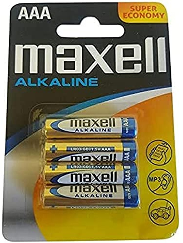 Maxell 723671.60.CN Alkaline Battery, Micro AAA, Blister Pack of 4