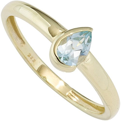 Schmuck Krone Ring Damenring mit Blautopas Topas hellblau Tropfen 333 Gold Gelbgold Goldring, Ringgröße:Innenumfang 58mm ~ Ø18.5mm