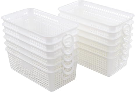 Bblina Mini Plastic Storage Basket, White, Desktop Baskets, Pack of 12