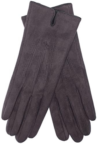 EEM Damen Handschuhe 100% vegan, Velours Optik, weiches elastisches Material, kuscheliges Teddyfleece, anthra onesize