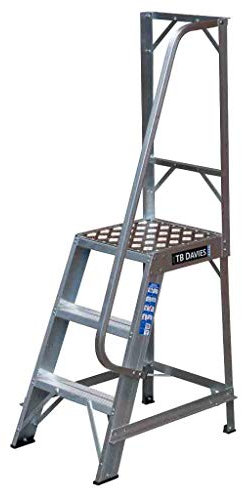 TB Davies 1271-003 Heavy-duty Industrial DPS Single Sided Warehouse Step, 3 Tread, Platform Height 0.7m, Aluminium, High Handrail, 150kg Work Load