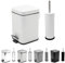Harbour Housewares 3L Bathroom Bin & Brush Set - White - 2pc Mismatched Stainless Steel Square Pedal Bin & Round Toilet Brush Set Slim Small Trashcan for Kitchen Waste, Bathroom Rubbish