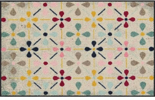 Salonloewe Riki Fußmatte waschbar 075 x 120 cm Fußabtreter Küchen-Läufer Wohn-Teppich beige-bunt Design-Muster