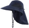 Magracy Herren Damen Outdoor-Sonnenhut mit Nackenklappe breiter Krempe Netzstoff UV-Schutz Hut Gartenarbeit Angelhüte Marineblau