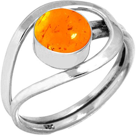 Jeweloporium 925 Silber Ringe für Damen Orange Bernstein mit Stein Boho Silber Ringe Größe 60(19.1) Valentinstag - Geschenk Handgefertigt Schmuck