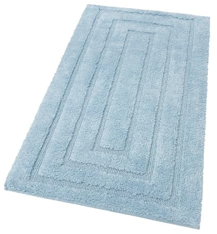 emmevi Tappeto Bagno Puro Cotone Elegante Morbido Scendiletto Antiscivolo Lavabile 60x40 Cm Azzurro