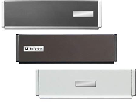 Aluminium-Außen Briefeinwurf mit Namensschild=4 Farben-270 x 78 mm-Briefklappe-Briefkasten-Briefschlitz-Made in Germany (Alu.-weiß-Kanten weiß-Schild mittig)