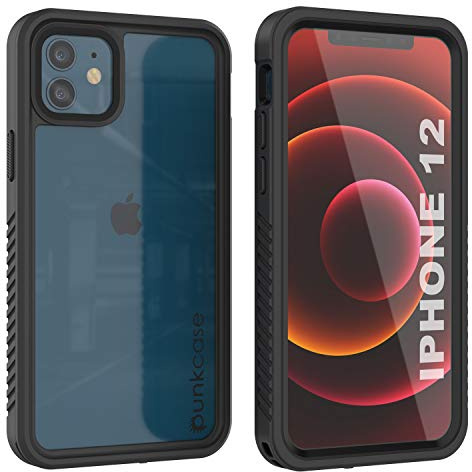 Punkcase Wasserdichte Schutzhülle für iPhone 12 (15,5 cm), schlanke Passform, IP68-zertifiziert, schneefest, mit eingebautem Displayschutz, kompatibel mit iPhone 12 (2020) (15,5 cm) (schwarz)