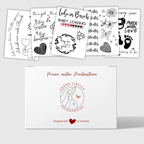 36 Babybauch Tattoo Aufkleber + 9 Meilensteinkarten I Schwangerschaft Geschenke für werdende Mütter Milestone cards I Pregnancy Tattoo I Meine Schwangerschaft Schwangerschaftsbauch